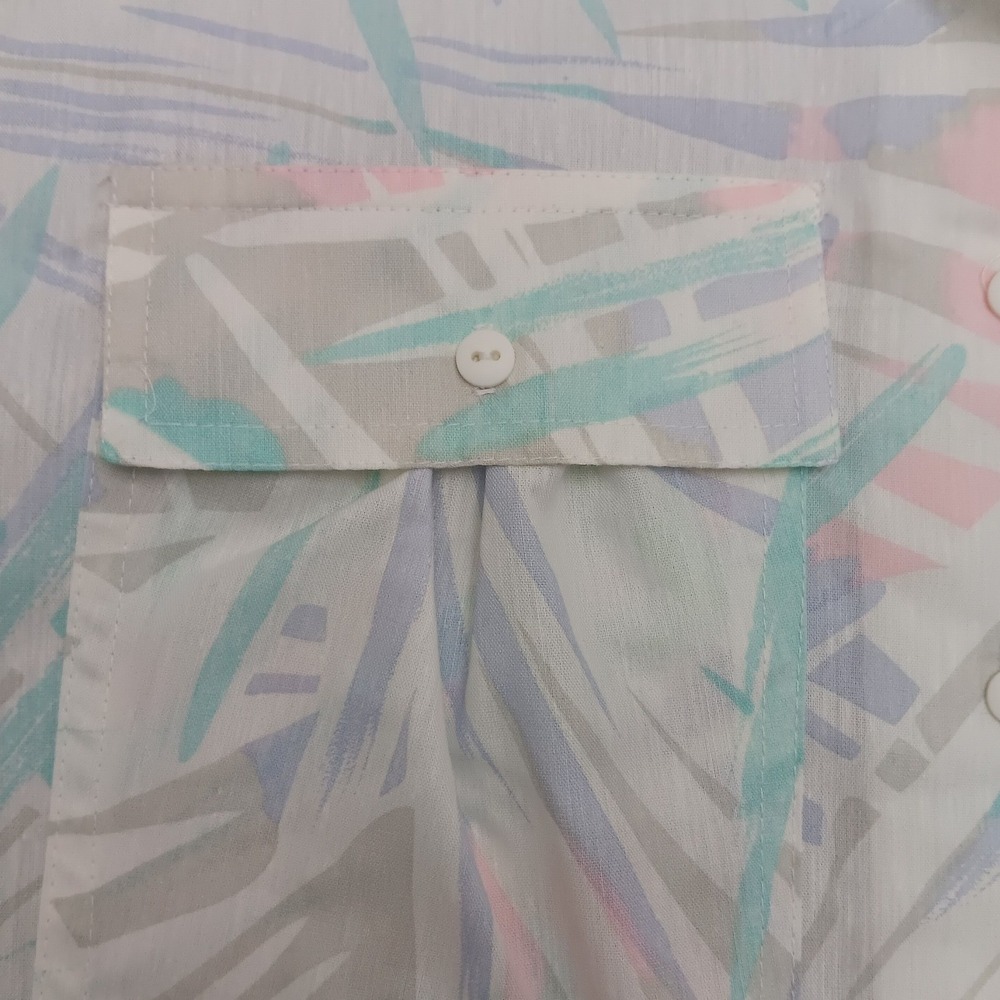 Vintage Cabrais Tropical Palm Leaf Button Up Shirt Pastel 3/4 Sleeve Size 8 6085 - Picture 6 of 9